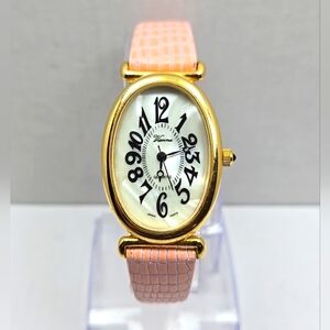 Womens Vintage Vienna Watch Classic Luxury Gold Tone Pink Leather New Battery